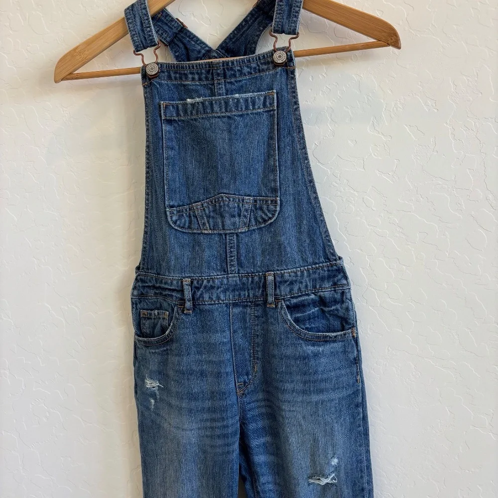 Gap Kids Distressed Overalls in a medium wash denim, Size L